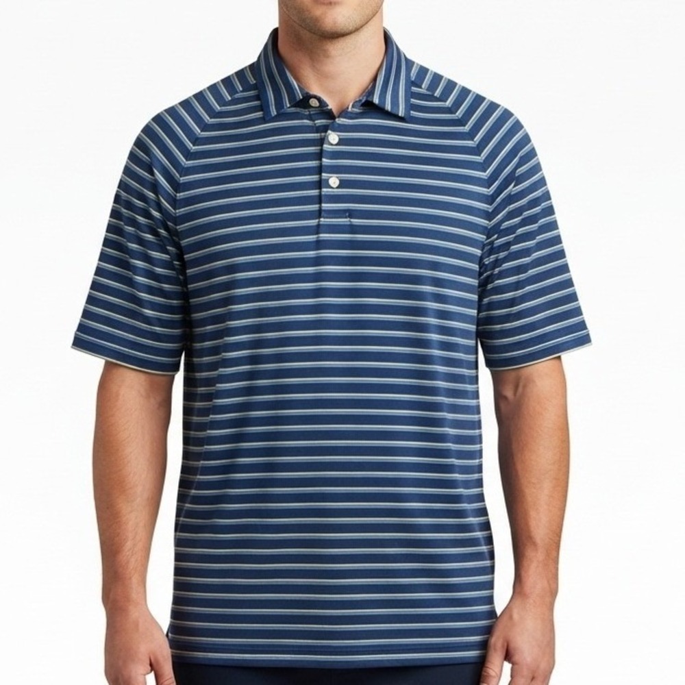 Bolle Golf Polo Shirt Mens XL Blue Striped Short Sleeve Performance Tech